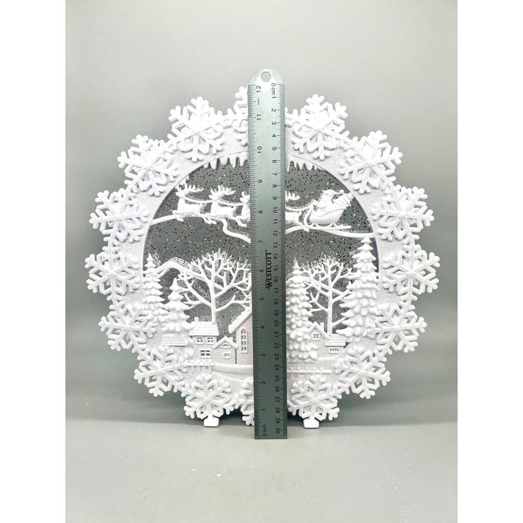 12 Inch White Round Water Spinning LED Winter Scene