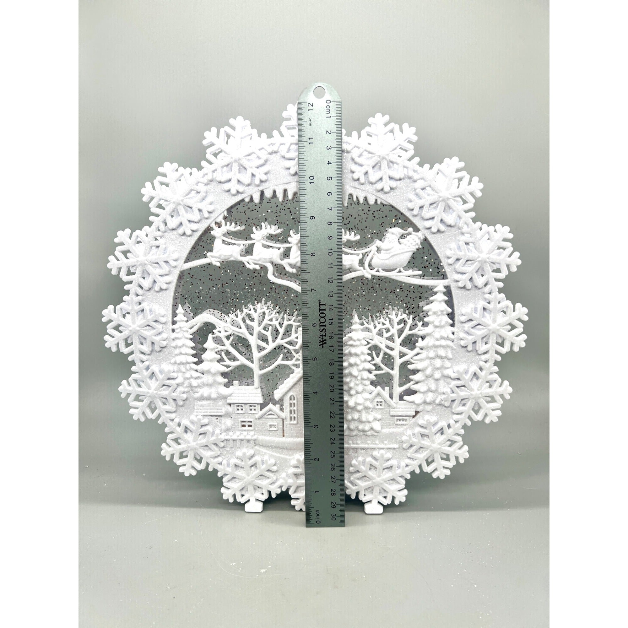 12 Inch White Round Water Spinning LED Winter Scene