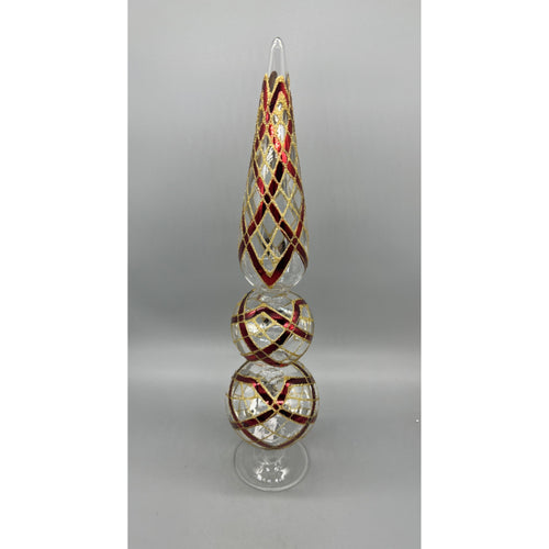 17 Inch Clear Glass Two Ball Finial W/Burgundy & Gold