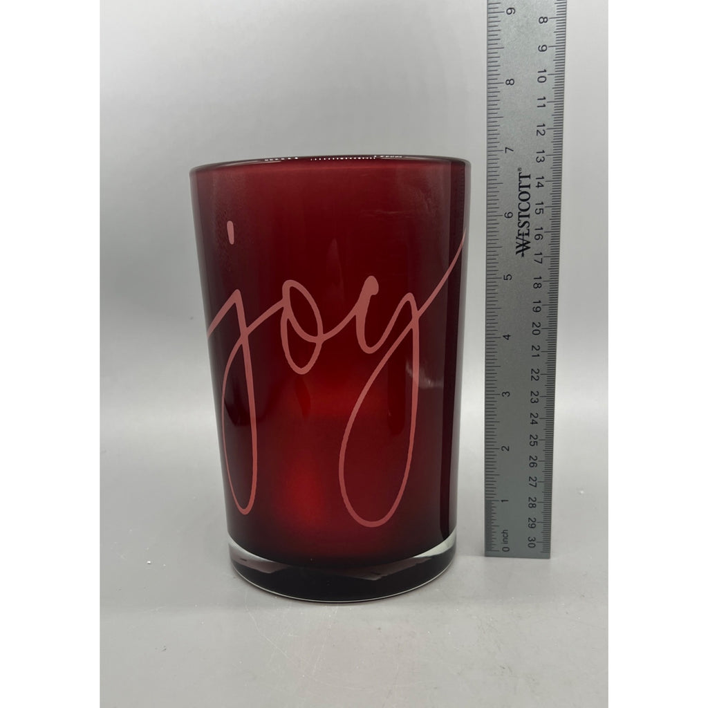 Joy Glass Candle Holder Set, Red Christmas Votive Holders, 5” & 7”