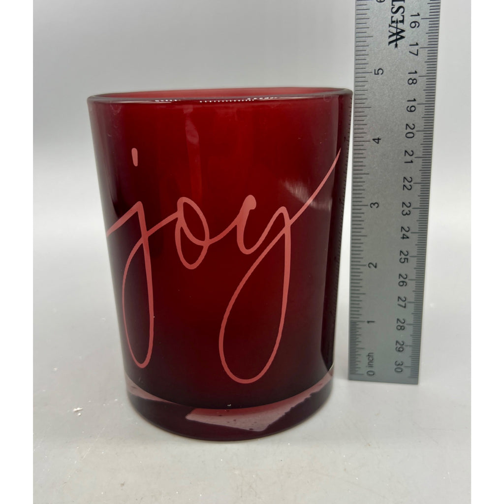 Joy Glass Candle Holder Set, Red Christmas Votive Holders, 5” & 7”