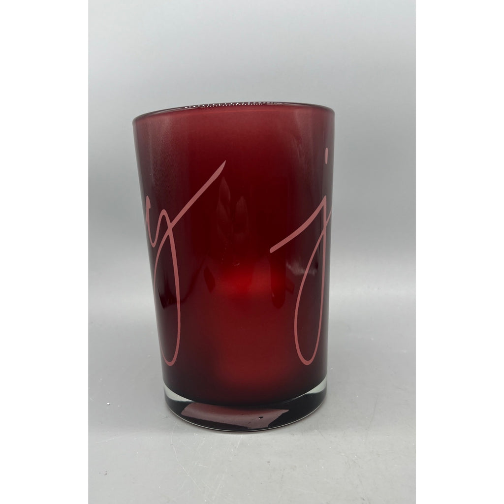 Joy Glass Candle Holder Set, Red Christmas Votive Holders, 5” & 7”