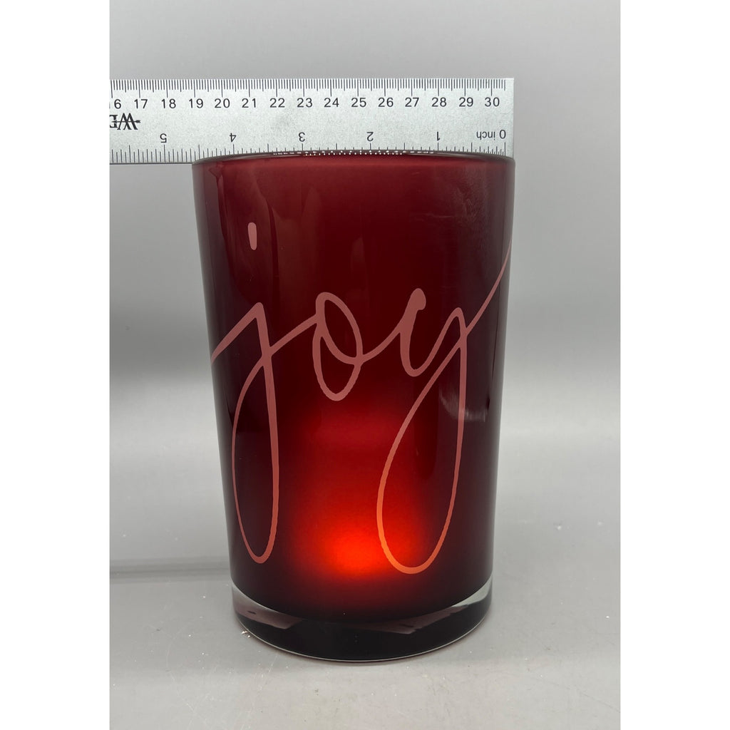 Joy Glass Candle Holder Set, Red Christmas Votive Holders, 5” & 7”