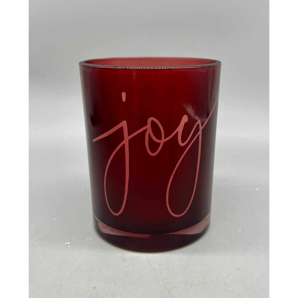 Joy Glass Candle Holder Set, Red Christmas Votive Holders, 5” & 7”