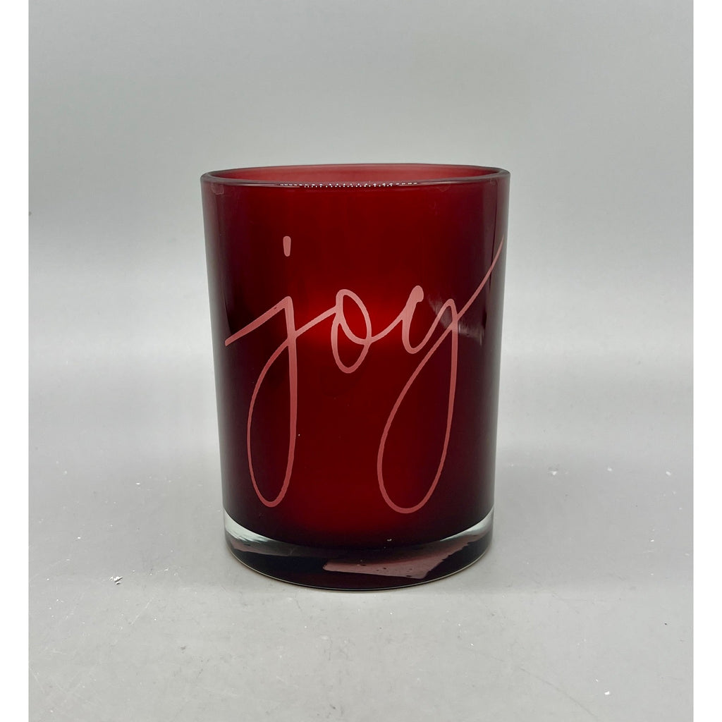 Joy Glass Candle Holder Set, Red Christmas Votive Holders, 5” & 7”