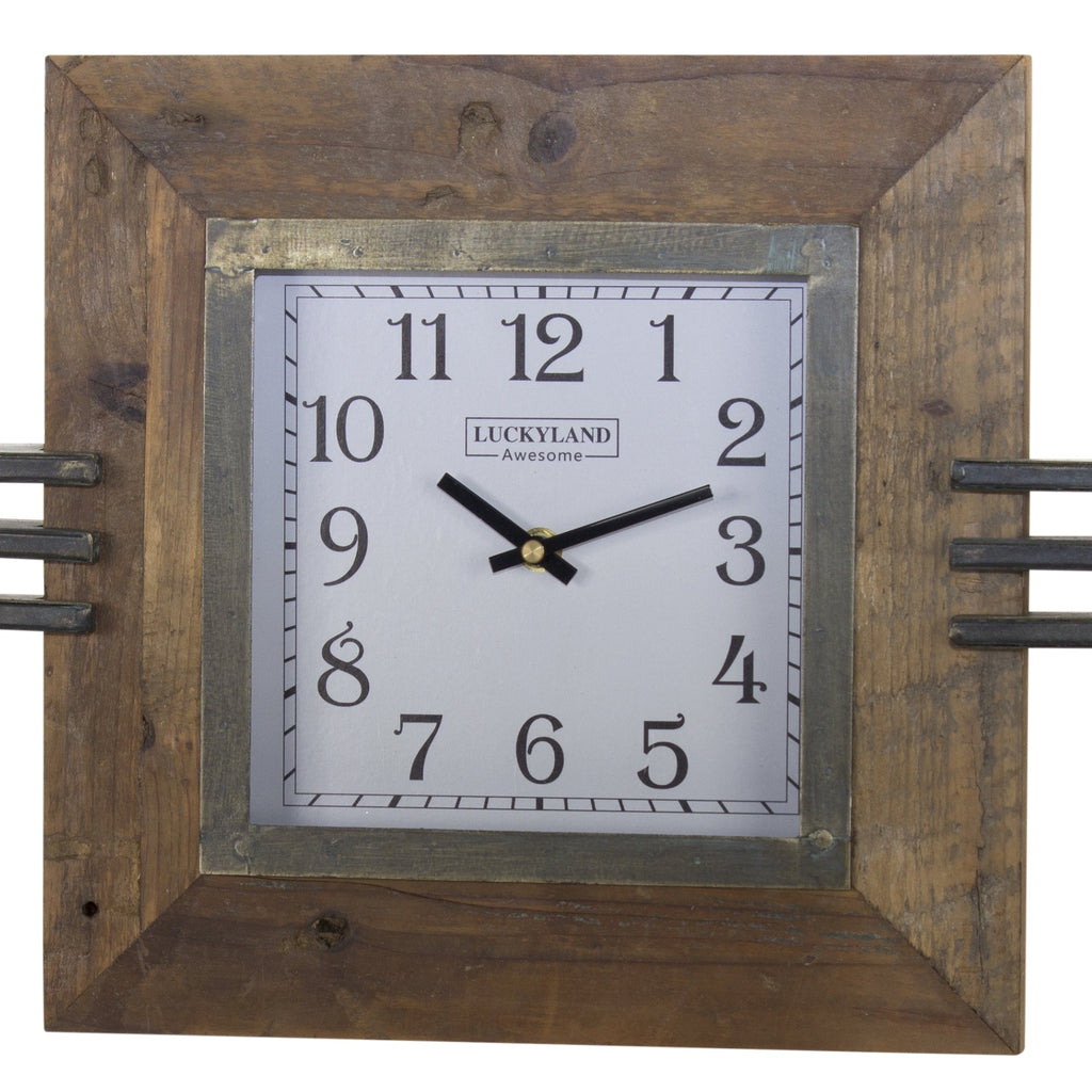 Wood Square Clock on Rustic Metal Stand 17.5"H