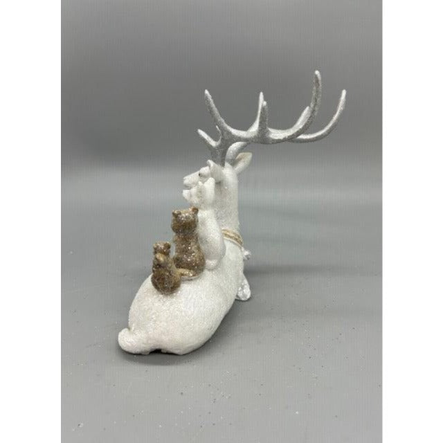 Hand Decorated White Christmas Reindeer Figurine with Woodland Animals – Holiday Tabletop Decor (Sold Seperately)