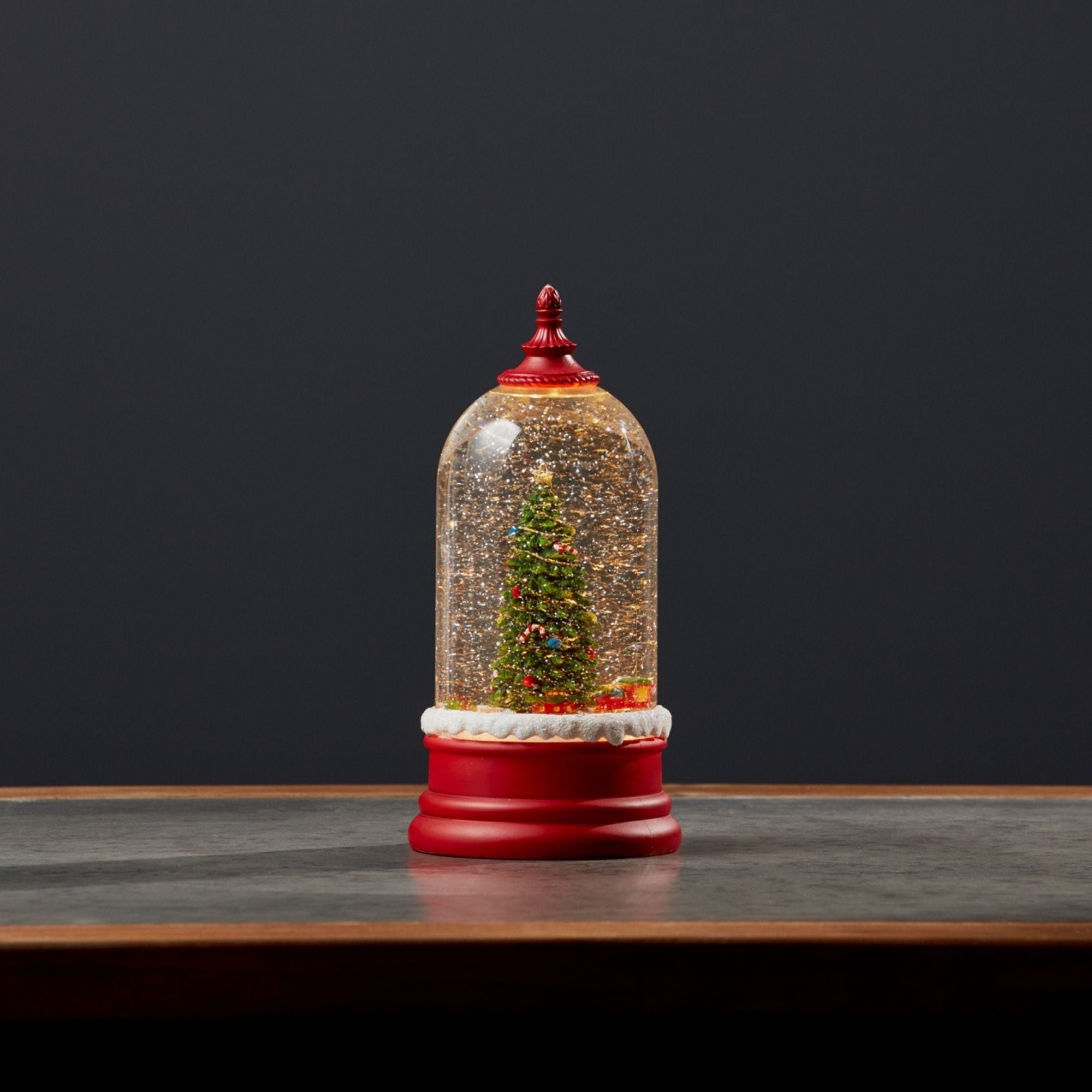 LED Snow Globe Bell Jar with Christmas Tree Scene 10.5"H