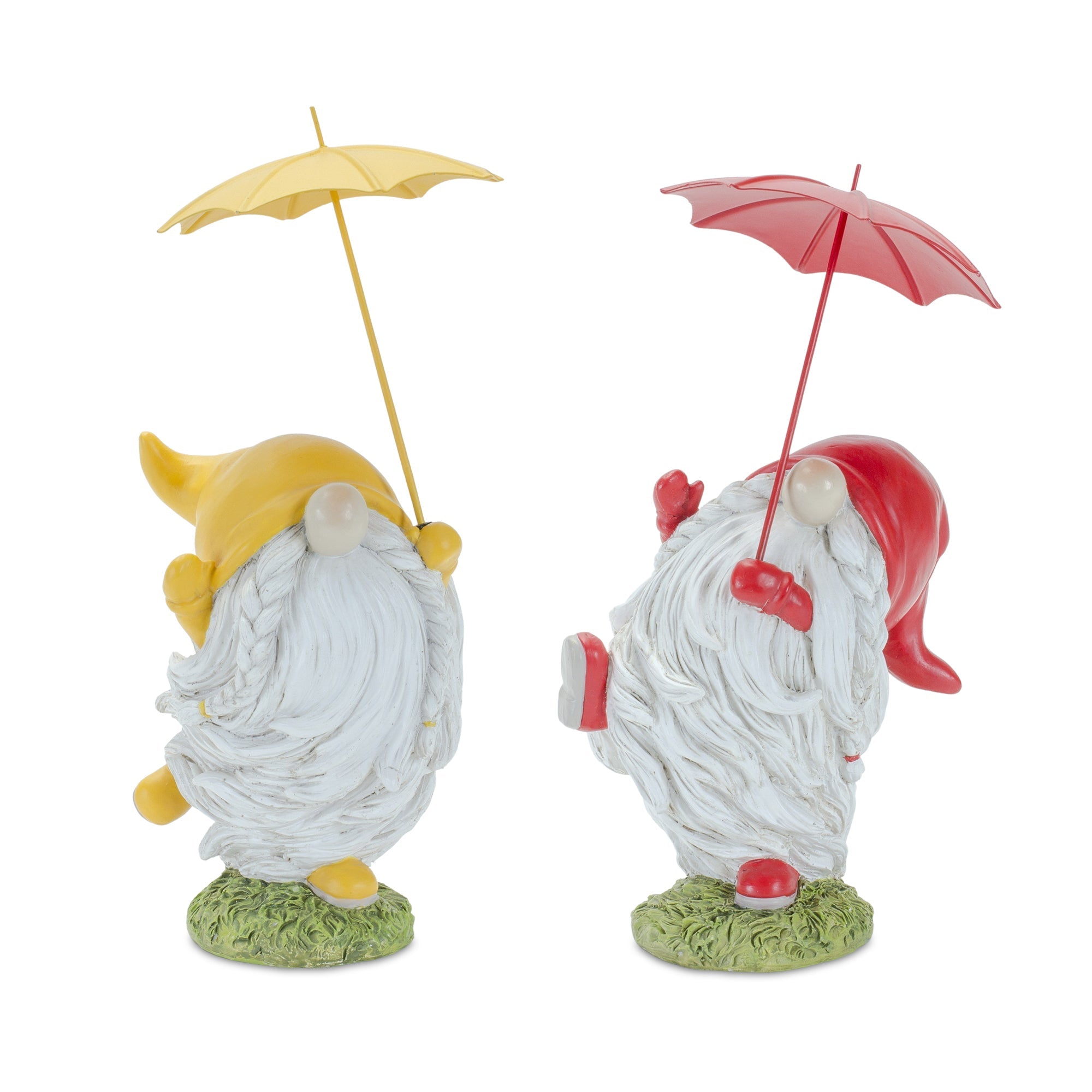 Whimsical Dancing Garden Gnome Figurine with Umbrella (Set of 4)