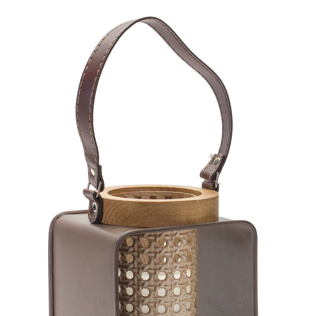Metal Candle Holder with Wood and Leather Accents