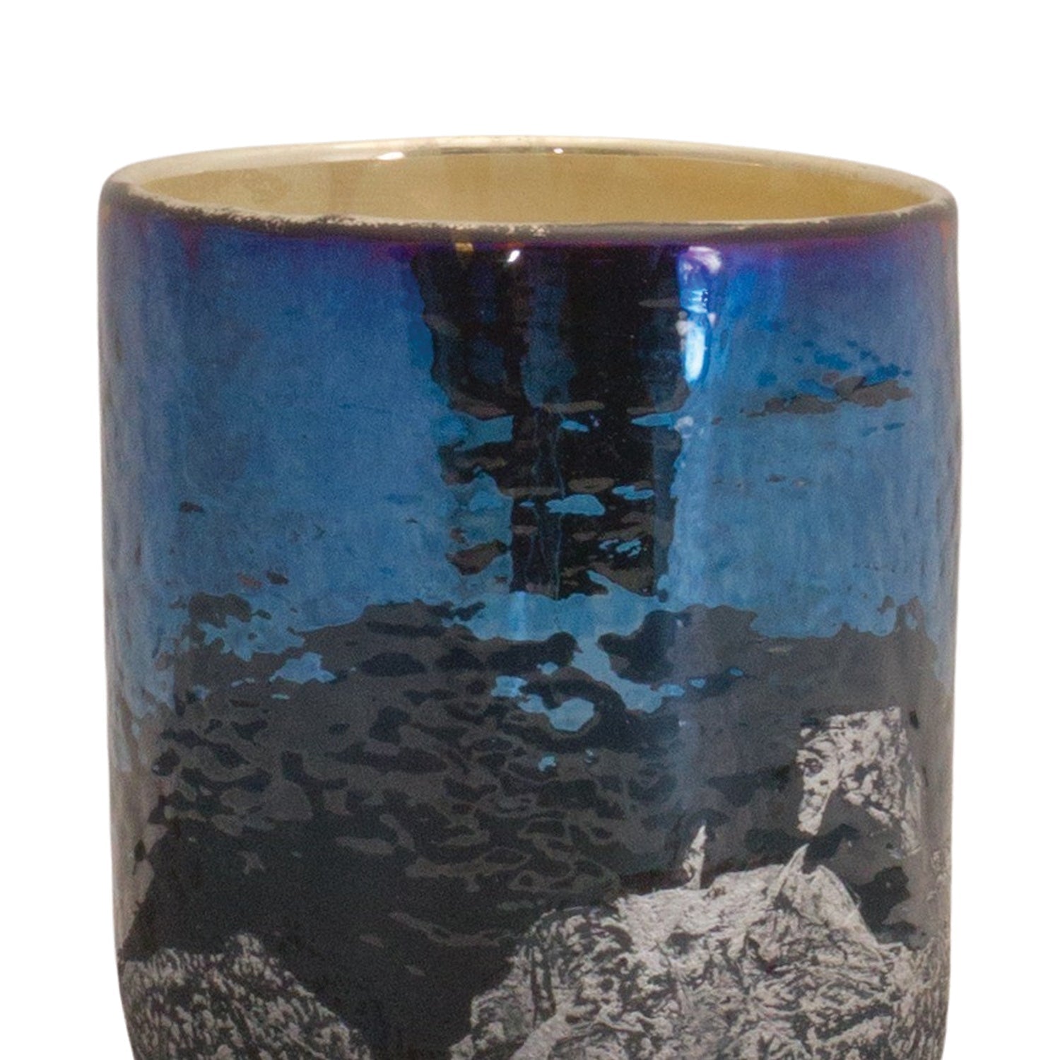 Irredescent Navy Glass Candle Holder