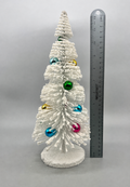 Flocked White Bottle Brush Christmas Tree w/ Colorful Baubles - 13" or 16" (Sold Separately)