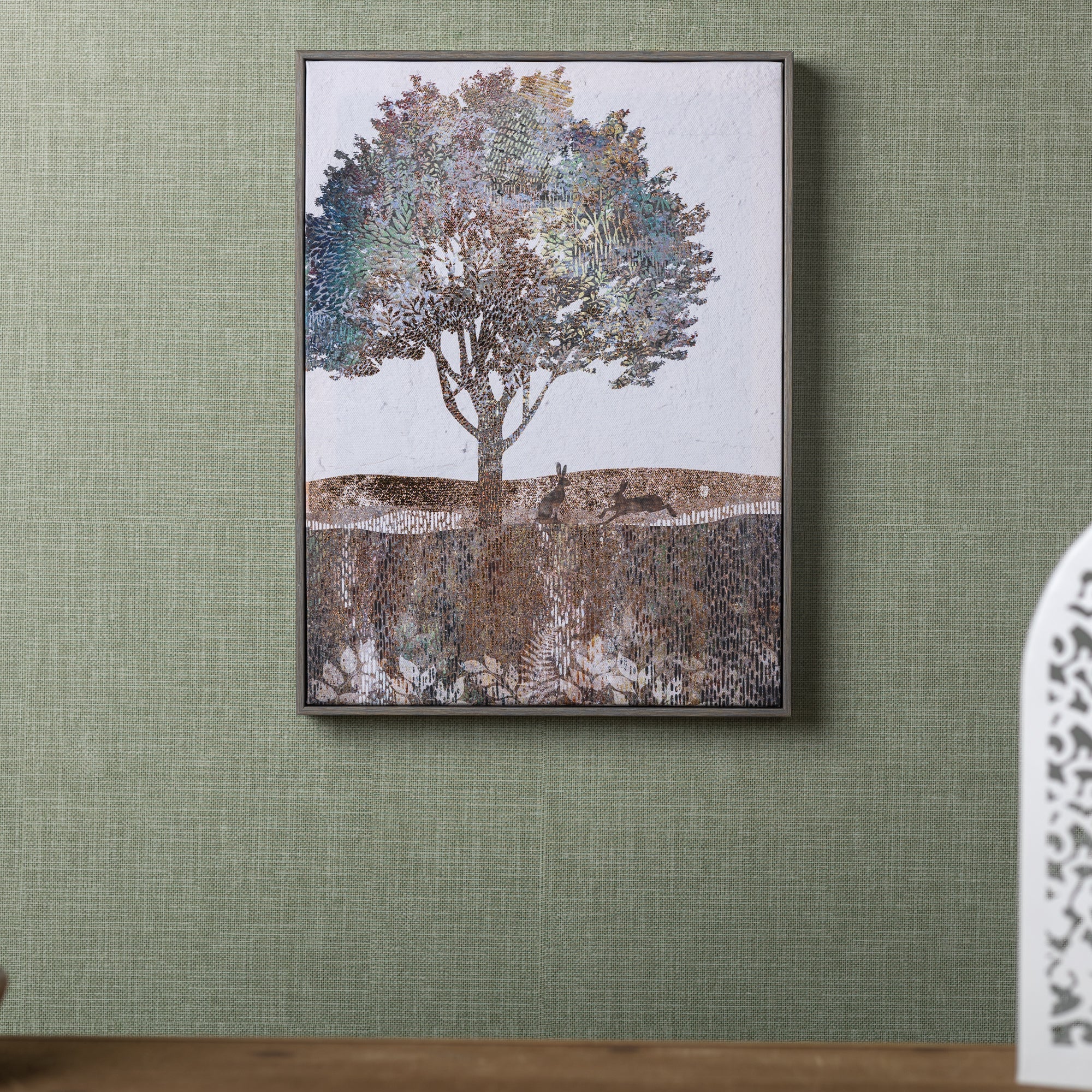 Framed Tree and Rabbit Print 15.5"H
