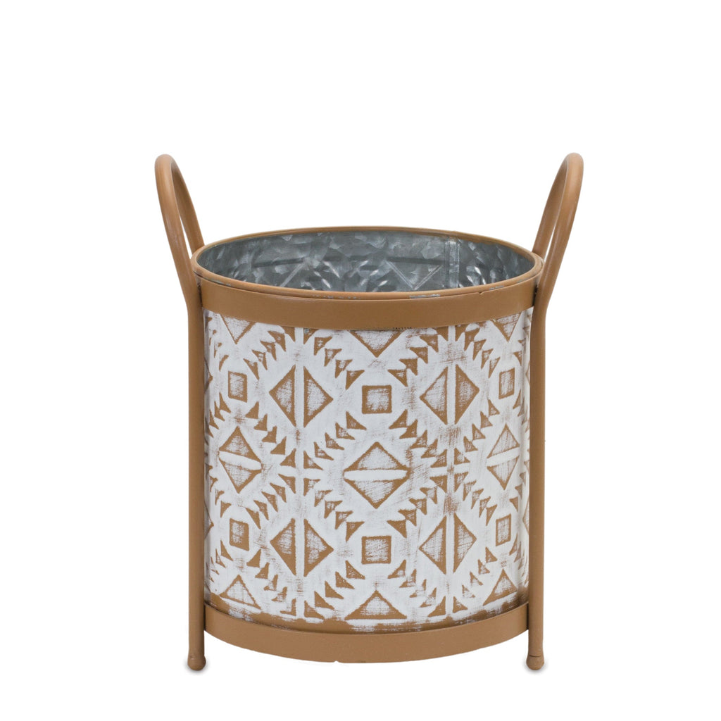 Footed Metal Aztec Planter (Set of 2)
