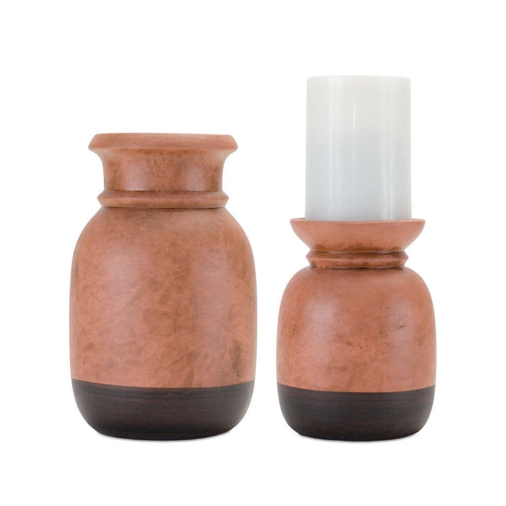 Dual-Tone Ceramic Candle Holder (Set of 2); Black