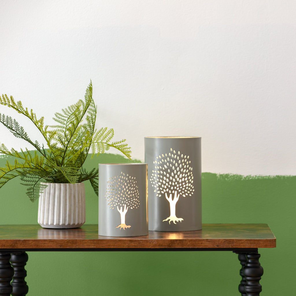 Punched Metal Tree Candle Holder (Set of 2)