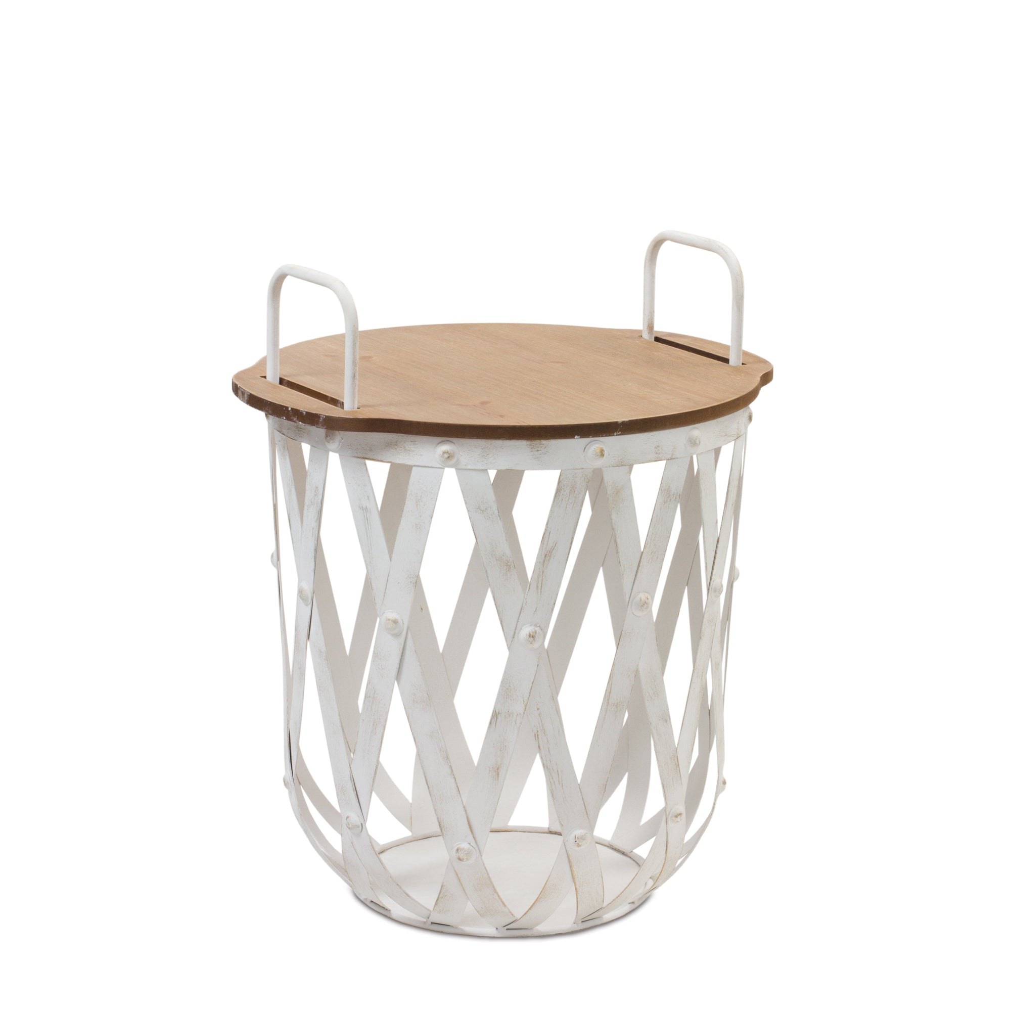 Metal and Wood Side Basket Tables (Set of 2)