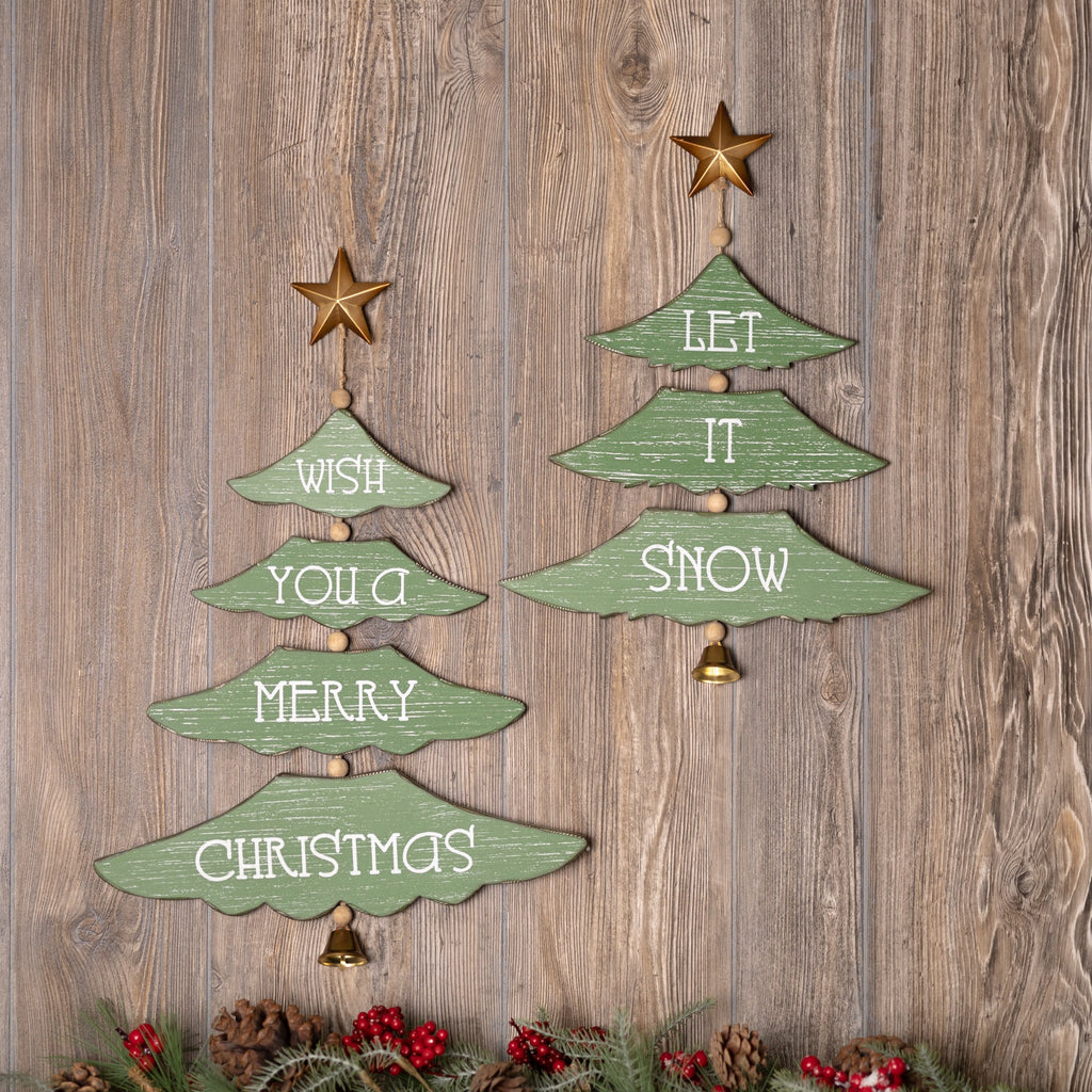 Christmas Pine Tree Wall Sign (Set of 2)