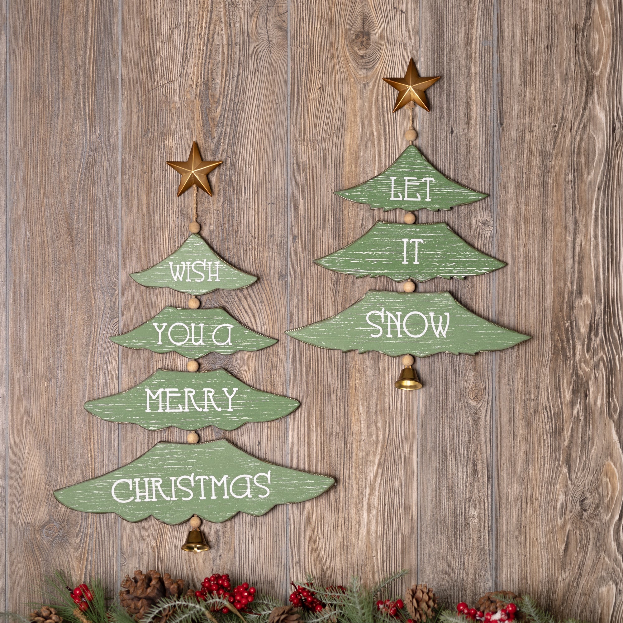 Christmas Pine Tree Wall Sign (Set of 2)
