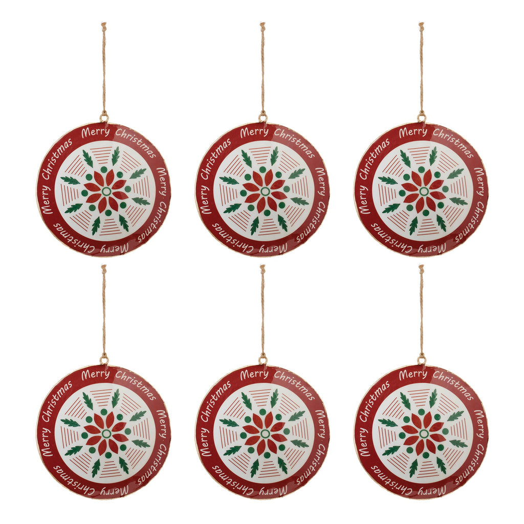 Metal Merry Christmas Snowflake Disc Ornament (Set of 6)