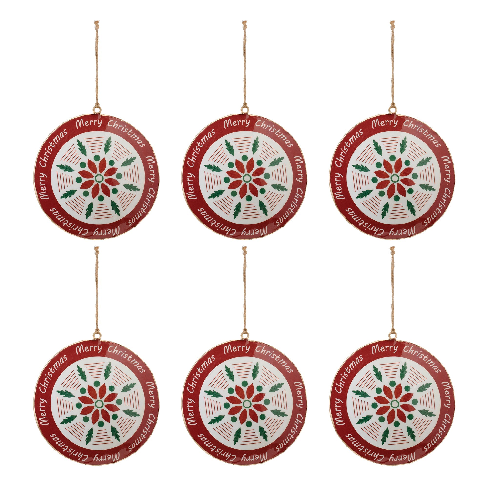 Metal Merry Christmas Snowflake Disc Ornament (Set of 6)