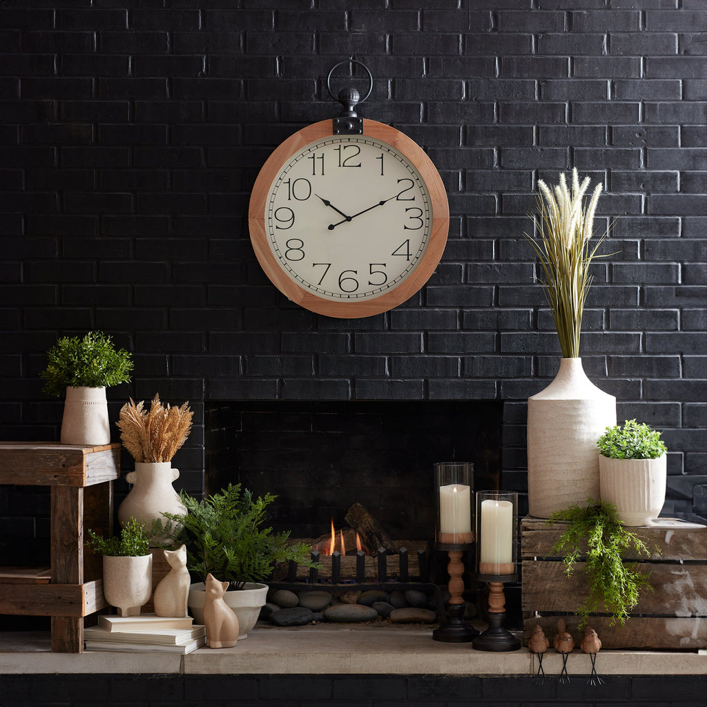Round Wood Wall Clock Under Glass 23.75"D