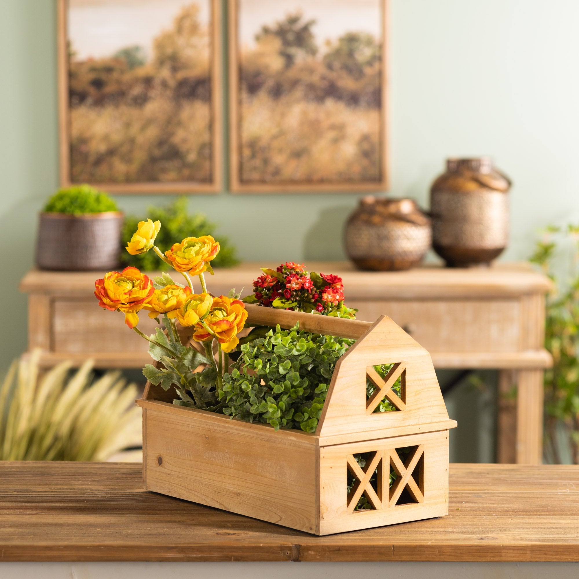 Wood Barn Caddy Tray 15"L