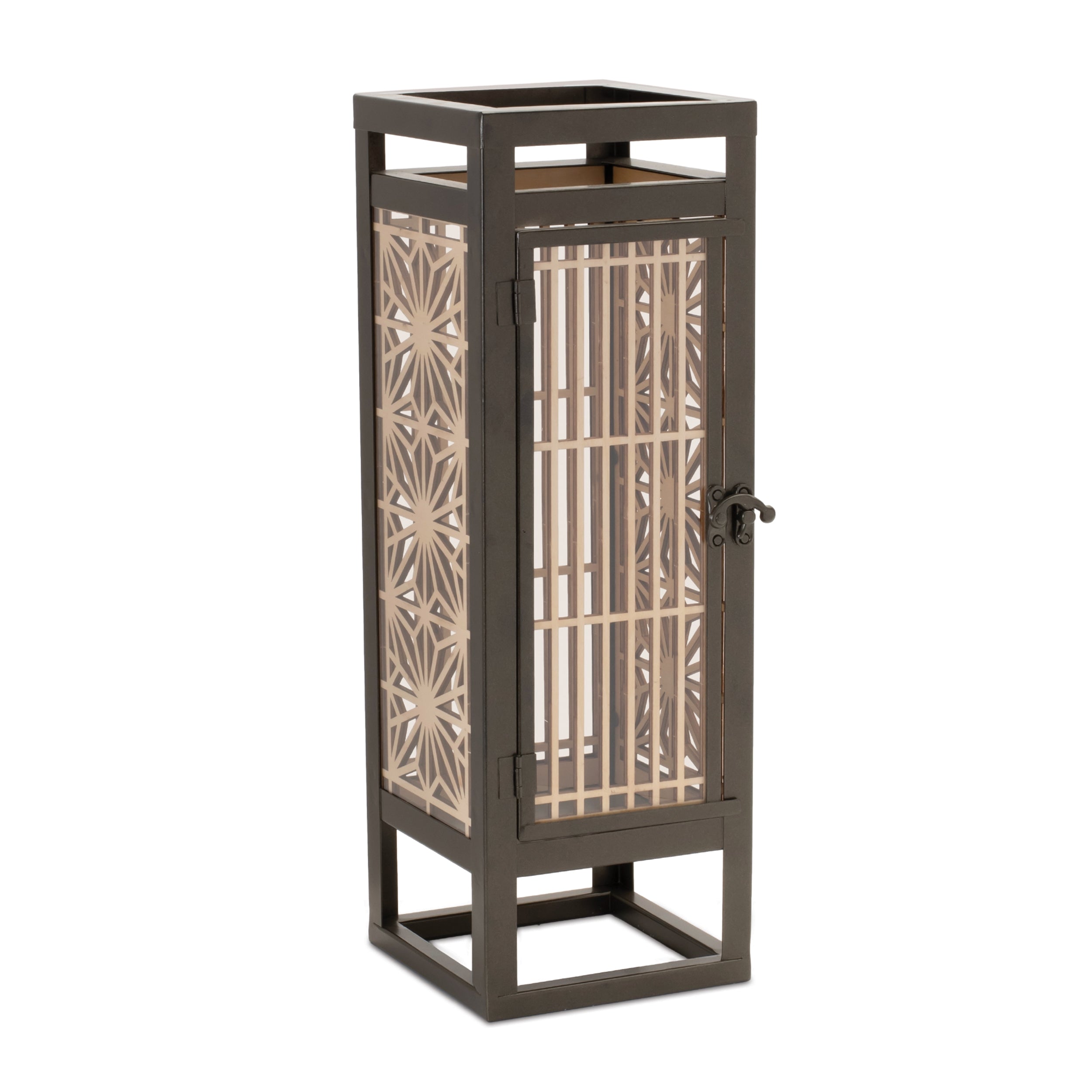 Cut Out Wood Candle Holder with Iron Frame 15"H