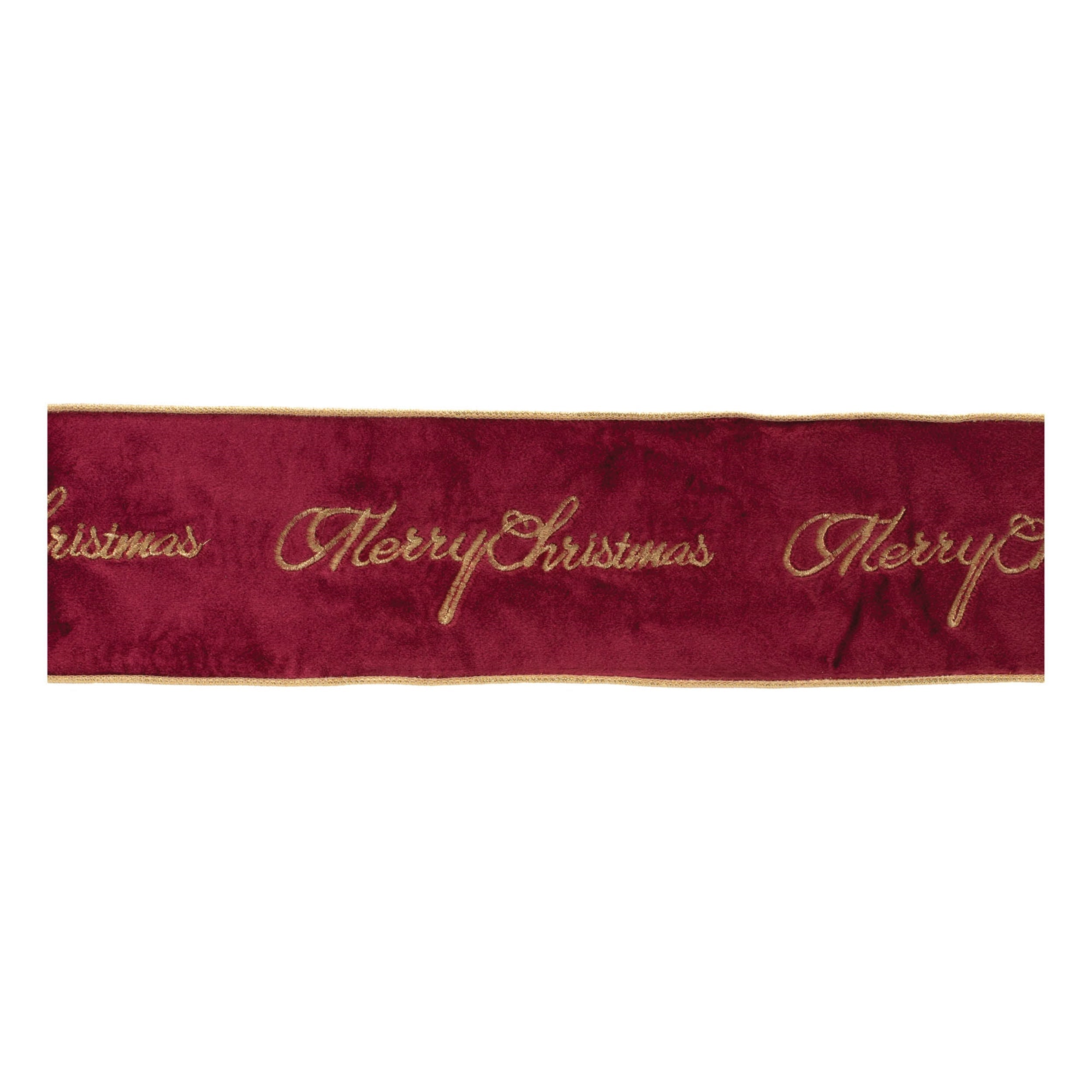 Red Embroidered Merry Christmas Wired Ribbon 4" x 5 Yds.