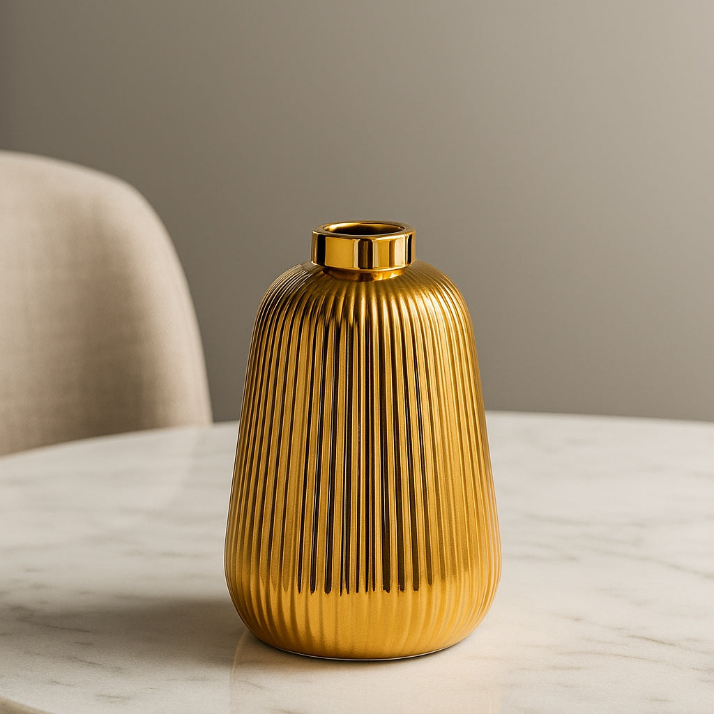 Ribbed Metallic Ceramic Vase (Set of 2)