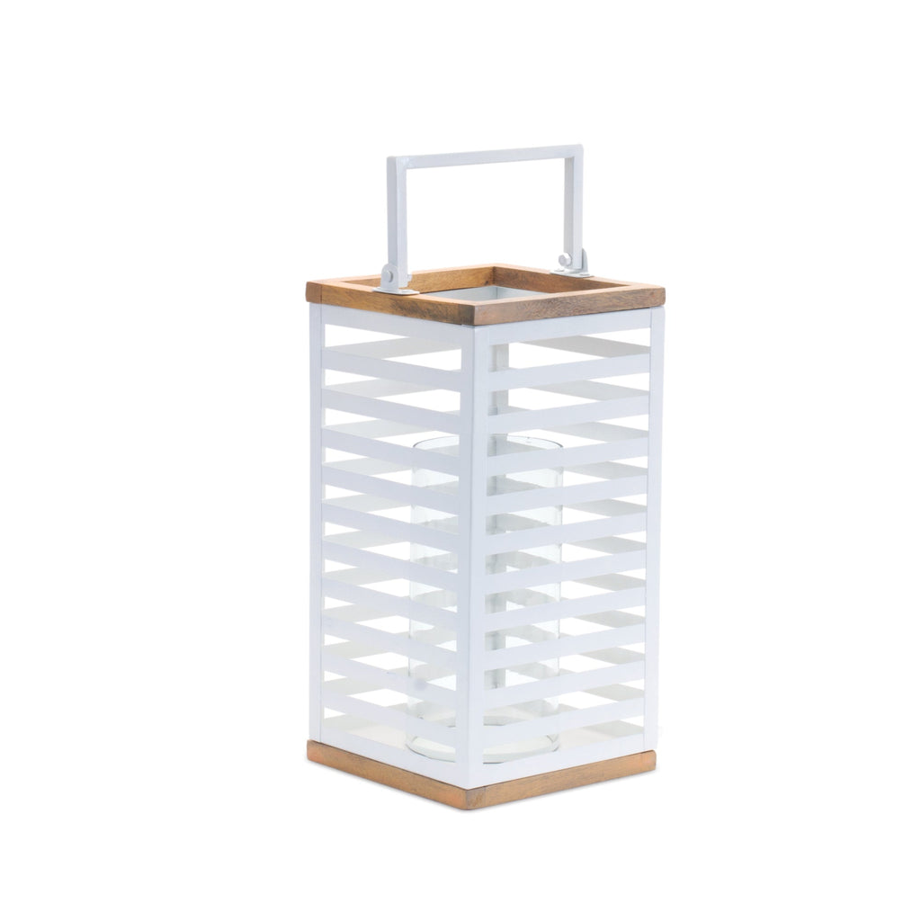 Metal Box Lantern with Natural Wood Accents (Set of 2)
