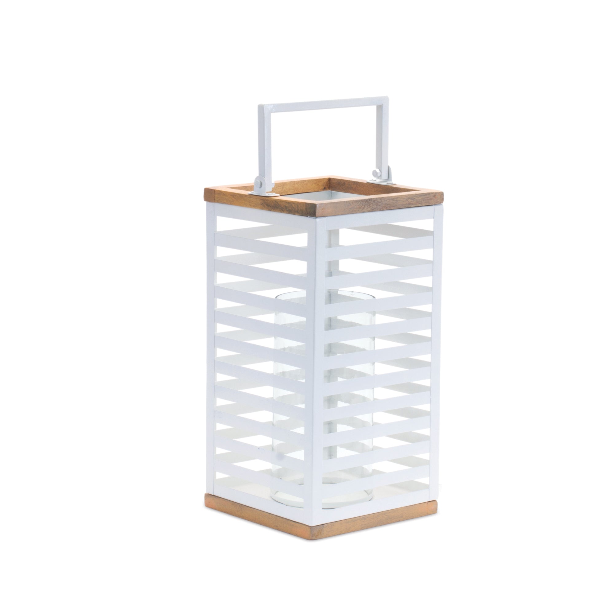 Metal Box Lantern with Natural Wood Accents (Set of 2)