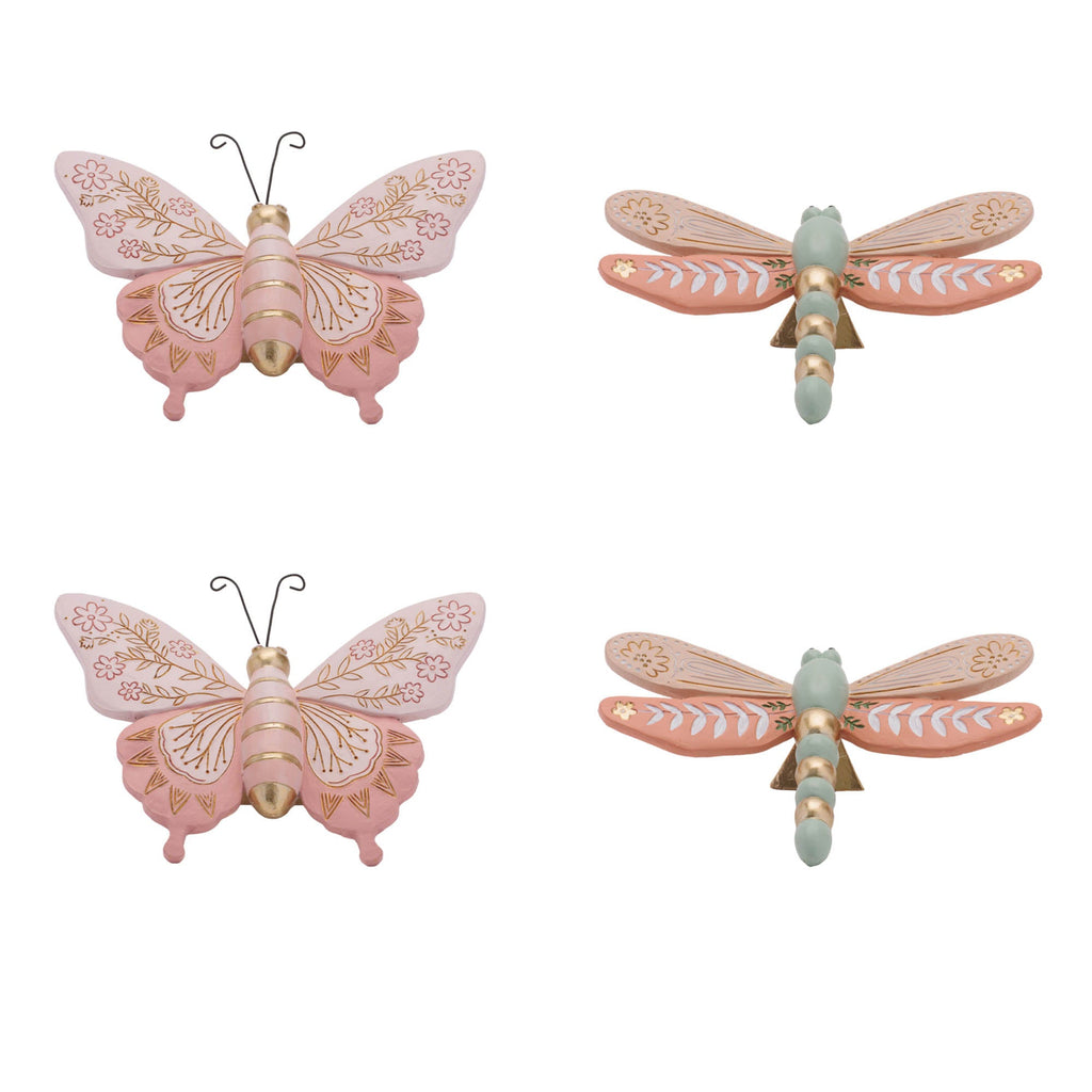 Floral Etched Butterfly and Dragonly Shelf Sitter (Set of 4)