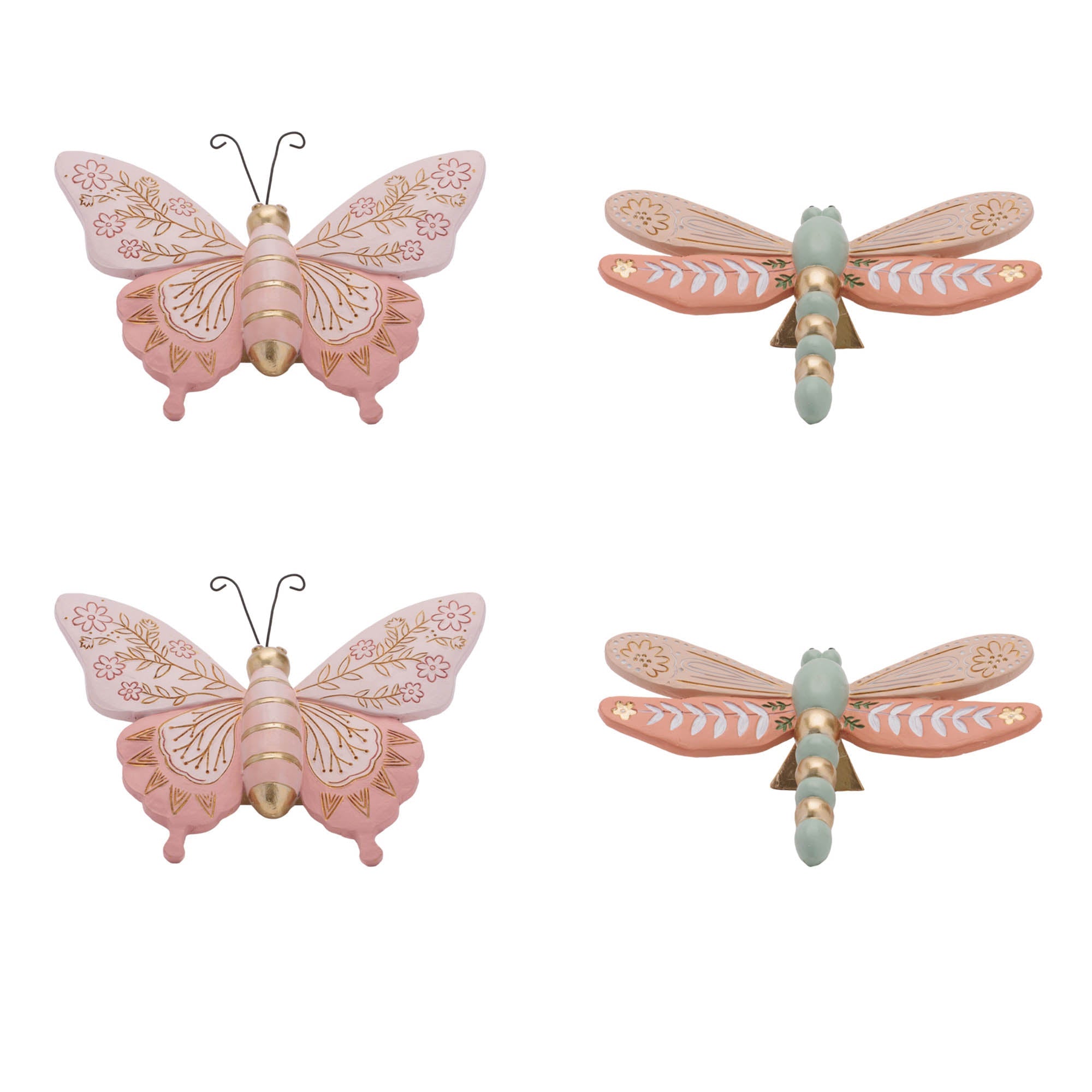 Floral Etched Butterfly and Dragonly Shelf Sitter (Set of 4)