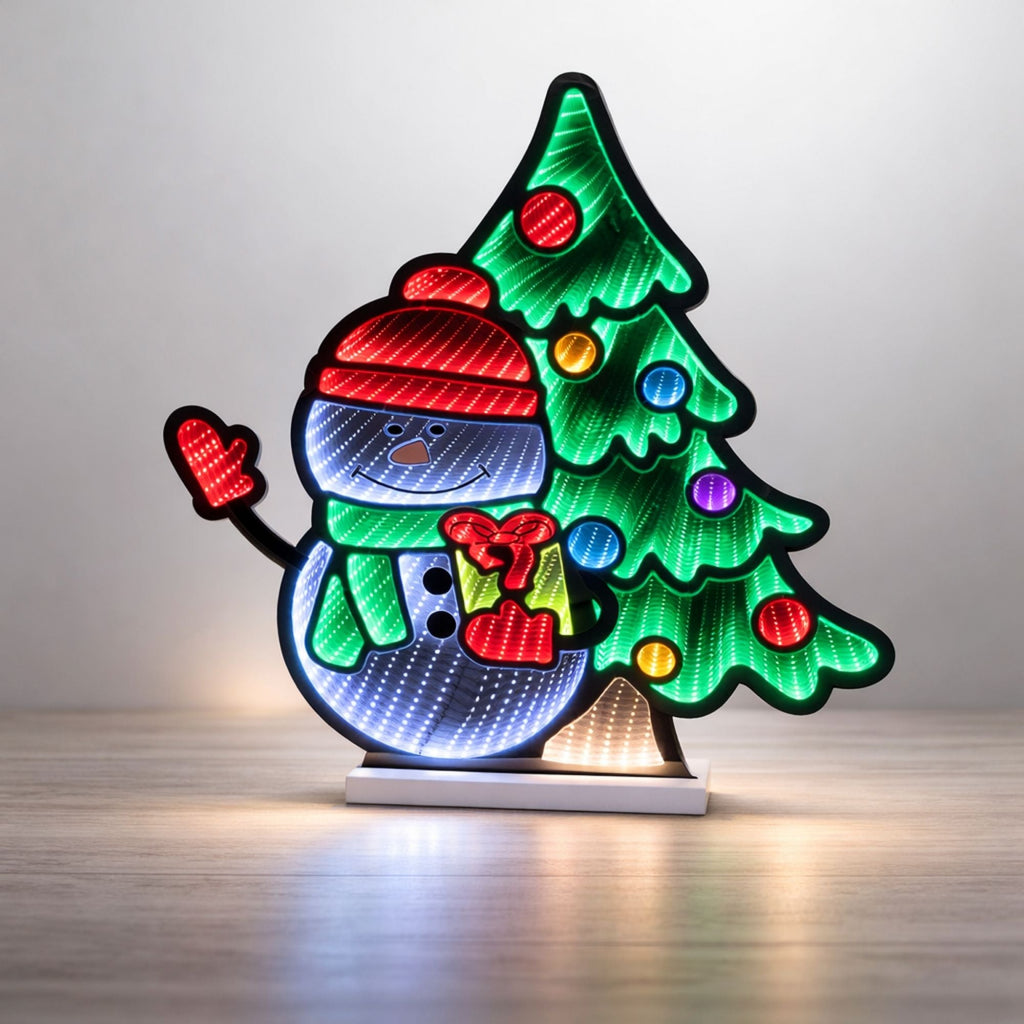 Snowman with Christmas Tree Ekkolight 27"H