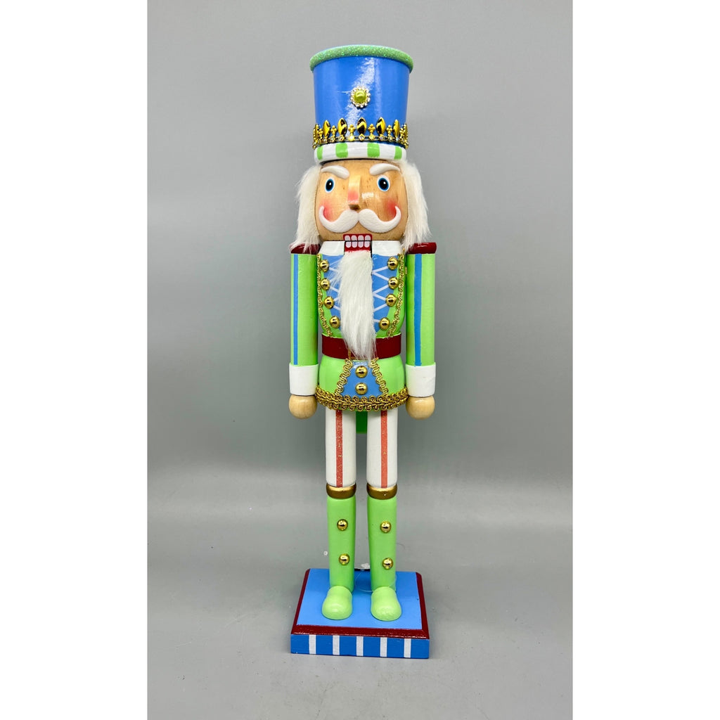 15” Hand Decorated Green & Blue Pastel Christmas Nutcracker Figurine – Sugar & Spice Holiday Decor