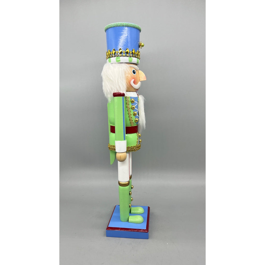 15” Hand Decorated Green & Blue Pastel Christmas Nutcracker Figurine – Sugar & Spice Holiday Decor