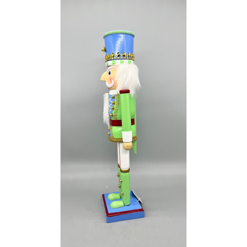 15” Hand Decorated Green & Blue Pastel Christmas Nutcracker Figurine – Sugar & Spice Holiday Decor