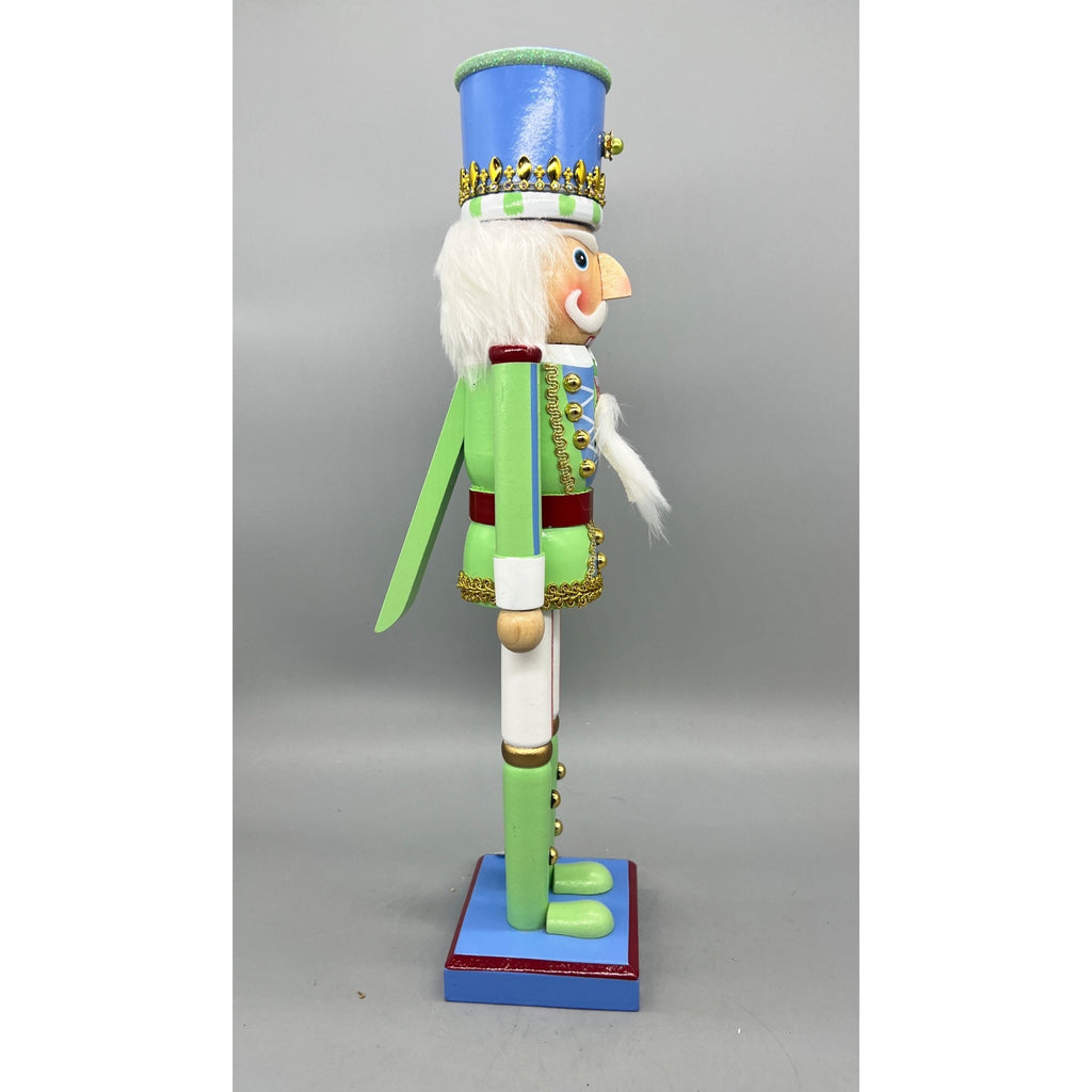 15” Hand Decorated Green & Blue Pastel Christmas Nutcracker Figurine – Sugar & Spice Holiday Decor