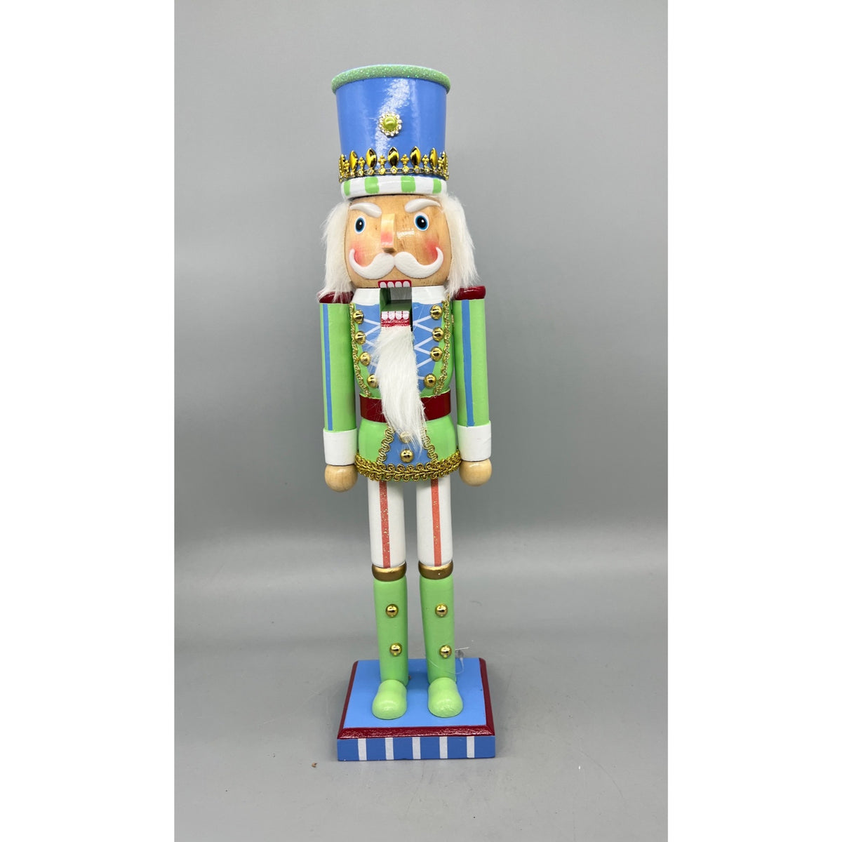 15” Hand Decorated Green & Blue Pastel Christmas Nutcracker Figurine – Sugar & Spice Holiday Decor