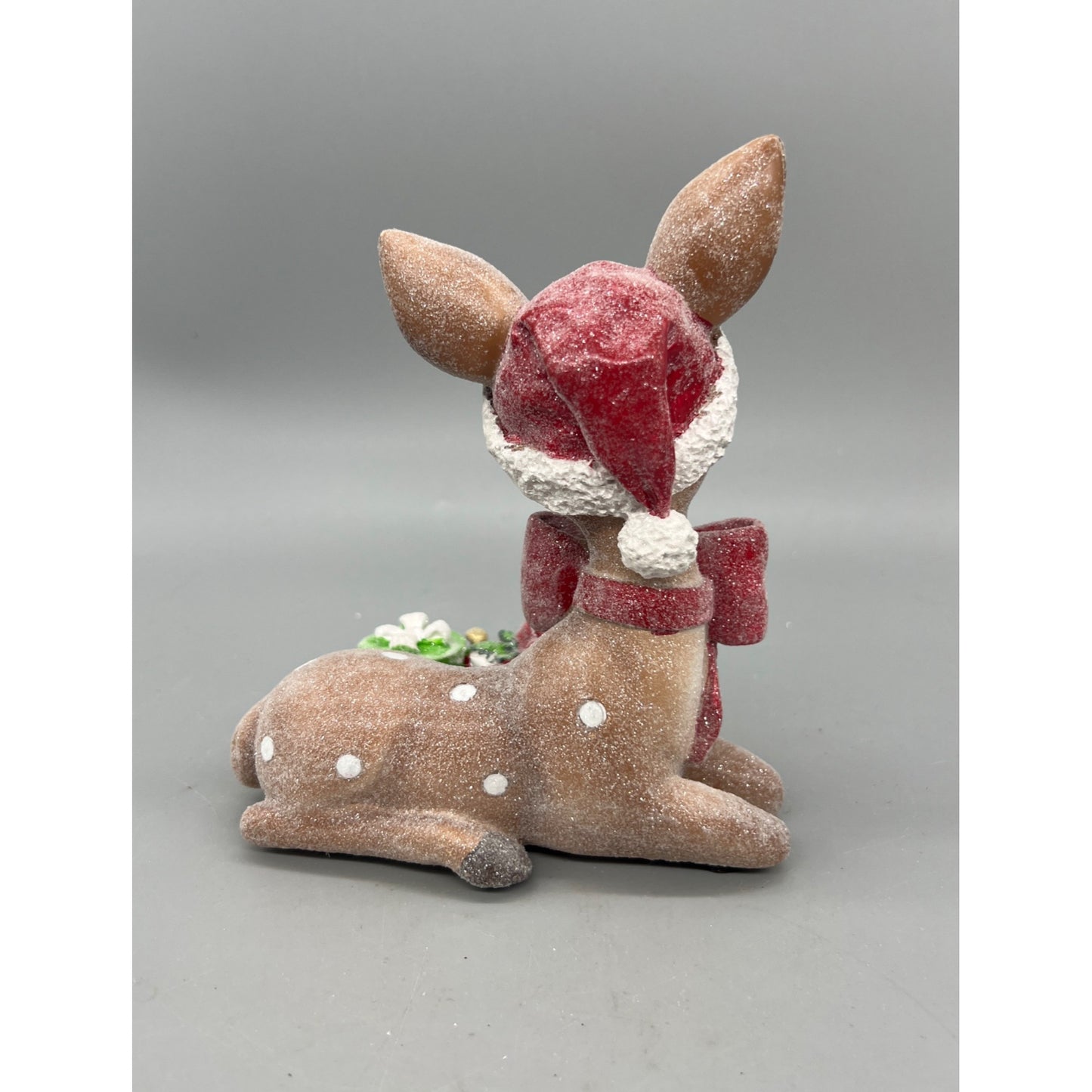 Vintage-Style 6.5” Christmas Deer Figurine With Santa Hat & Gifts