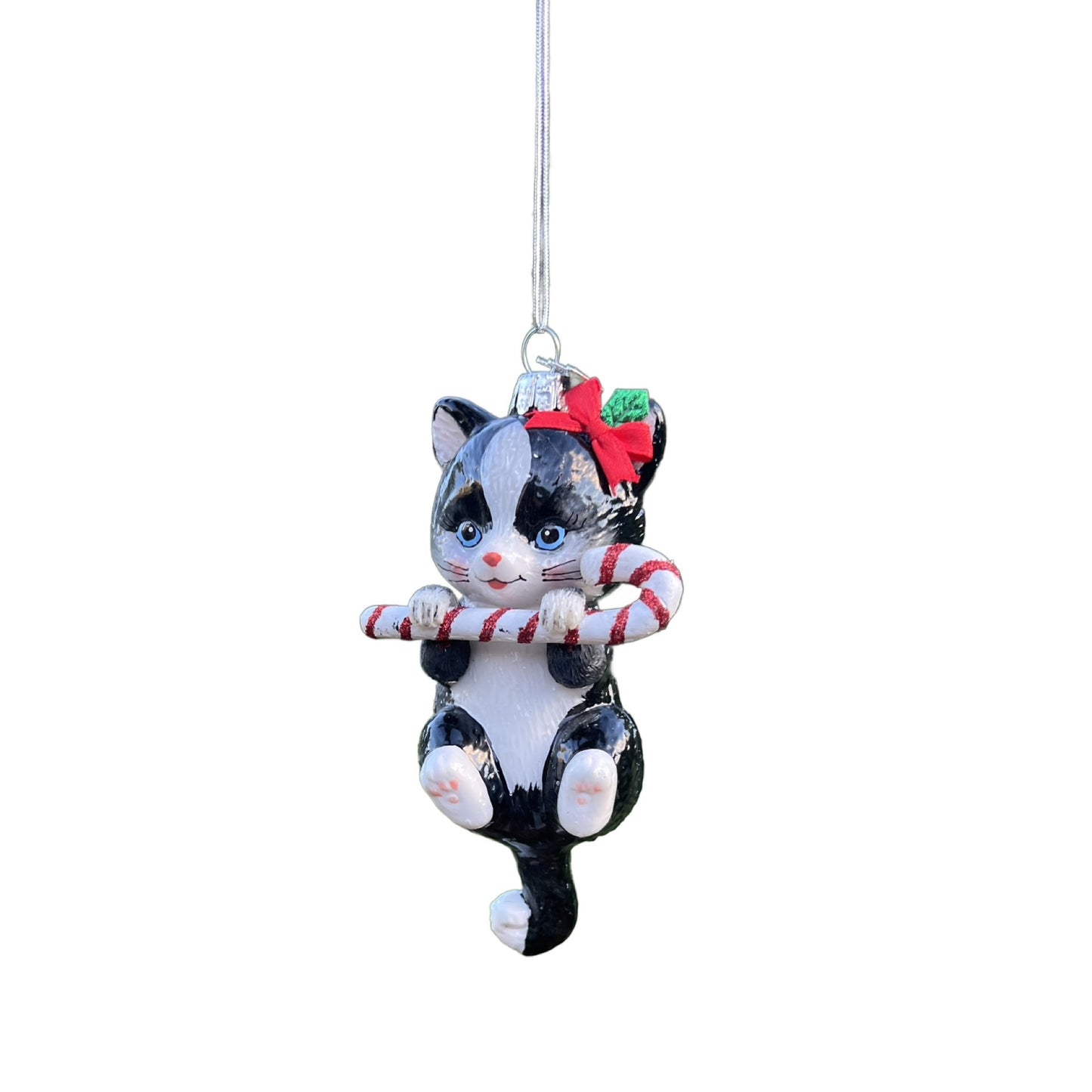 Kurt Adler Noble Gems Black Tuxedo Cat Glass Ornament 5" Hand-Painted Christmas Decoration