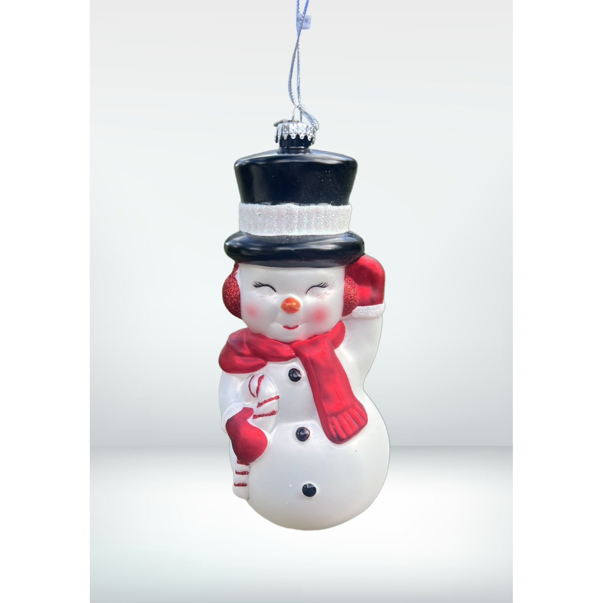 Vintage-Inspired 8" Glass Snowman Ornament With Red Scarf & Black Top Hat