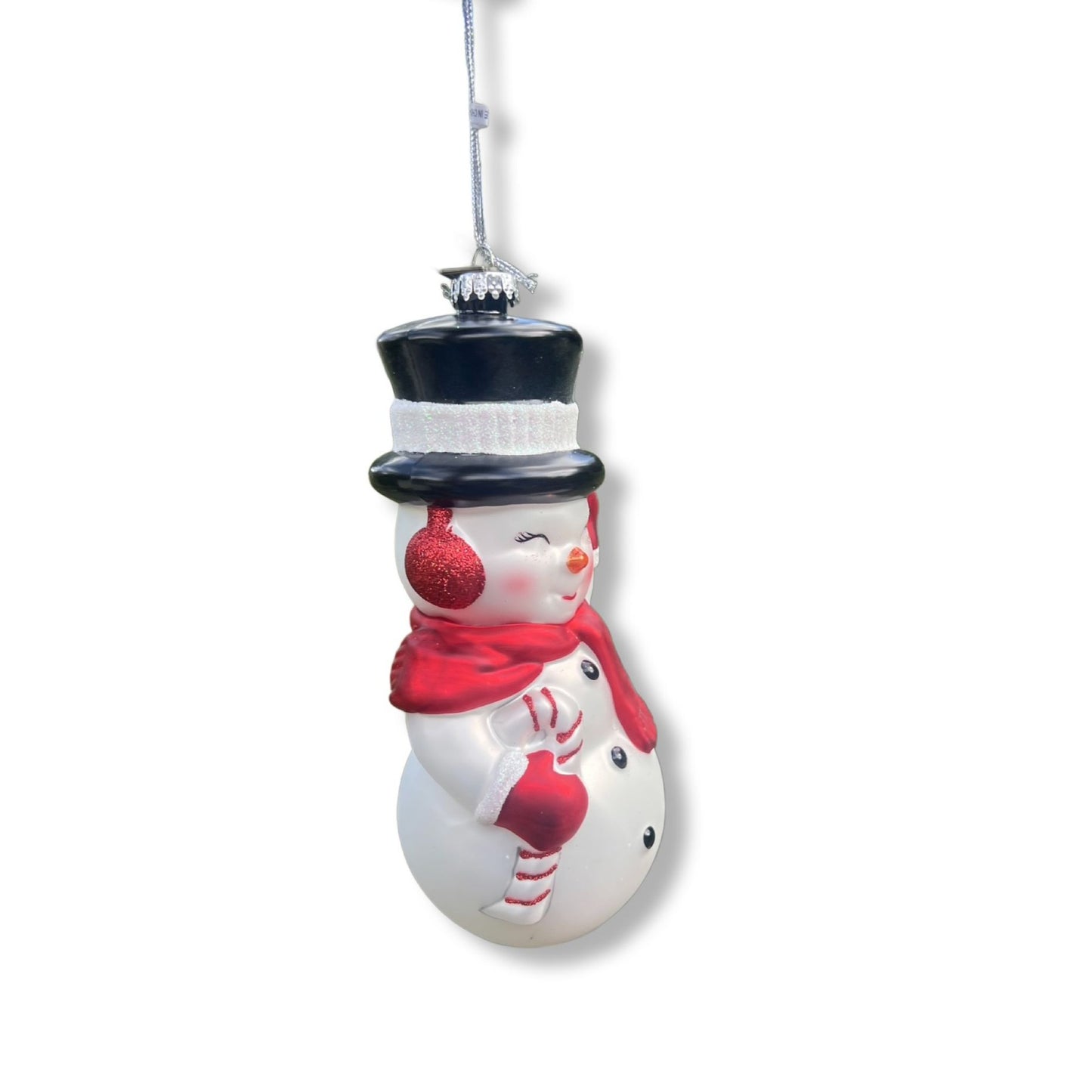 Vintage-Inspired 8" Glass Snowman Ornament With Red Scarf & Black Top Hat