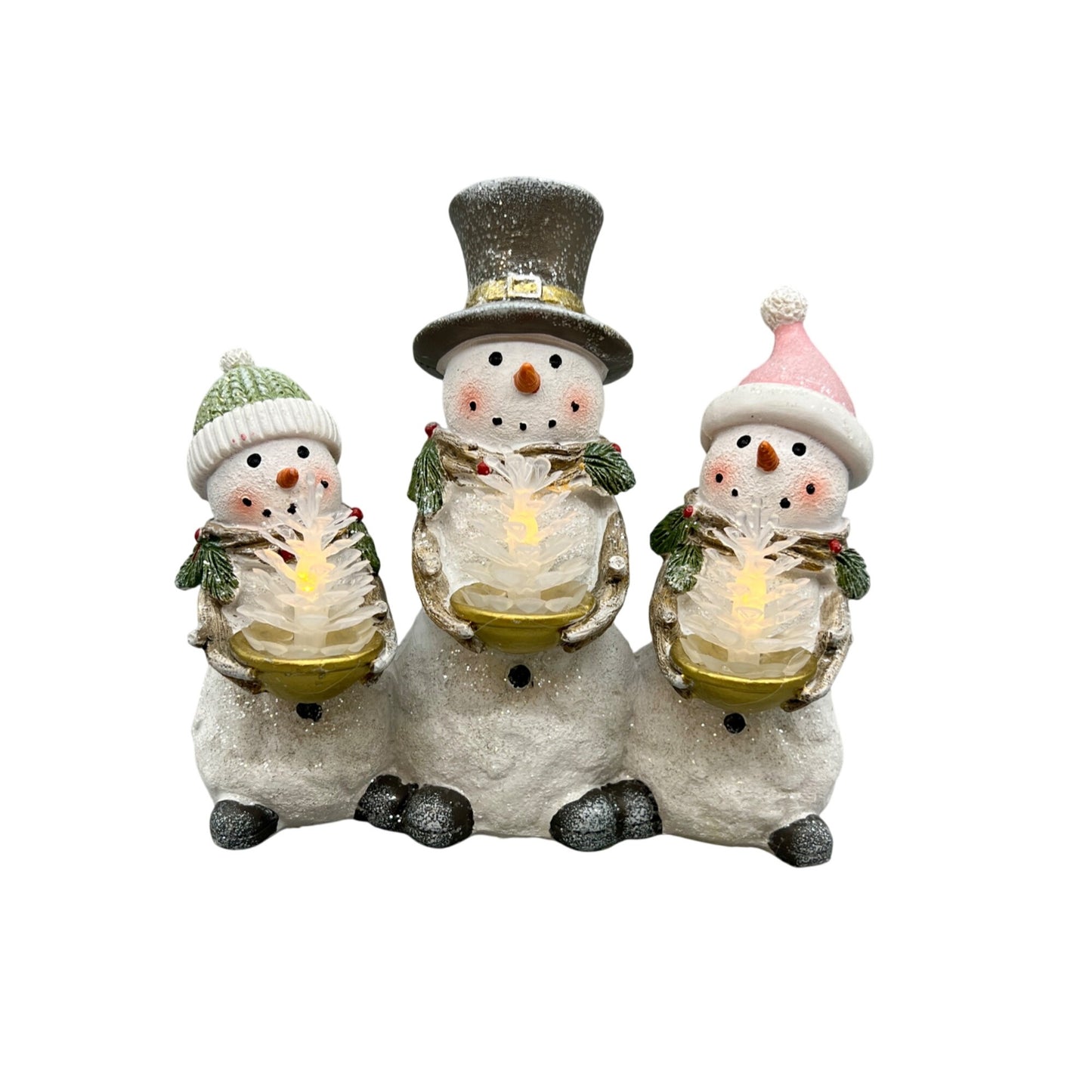 Lighted Snowman Family Figurine Trio 6.5" Tall Hand Decorated