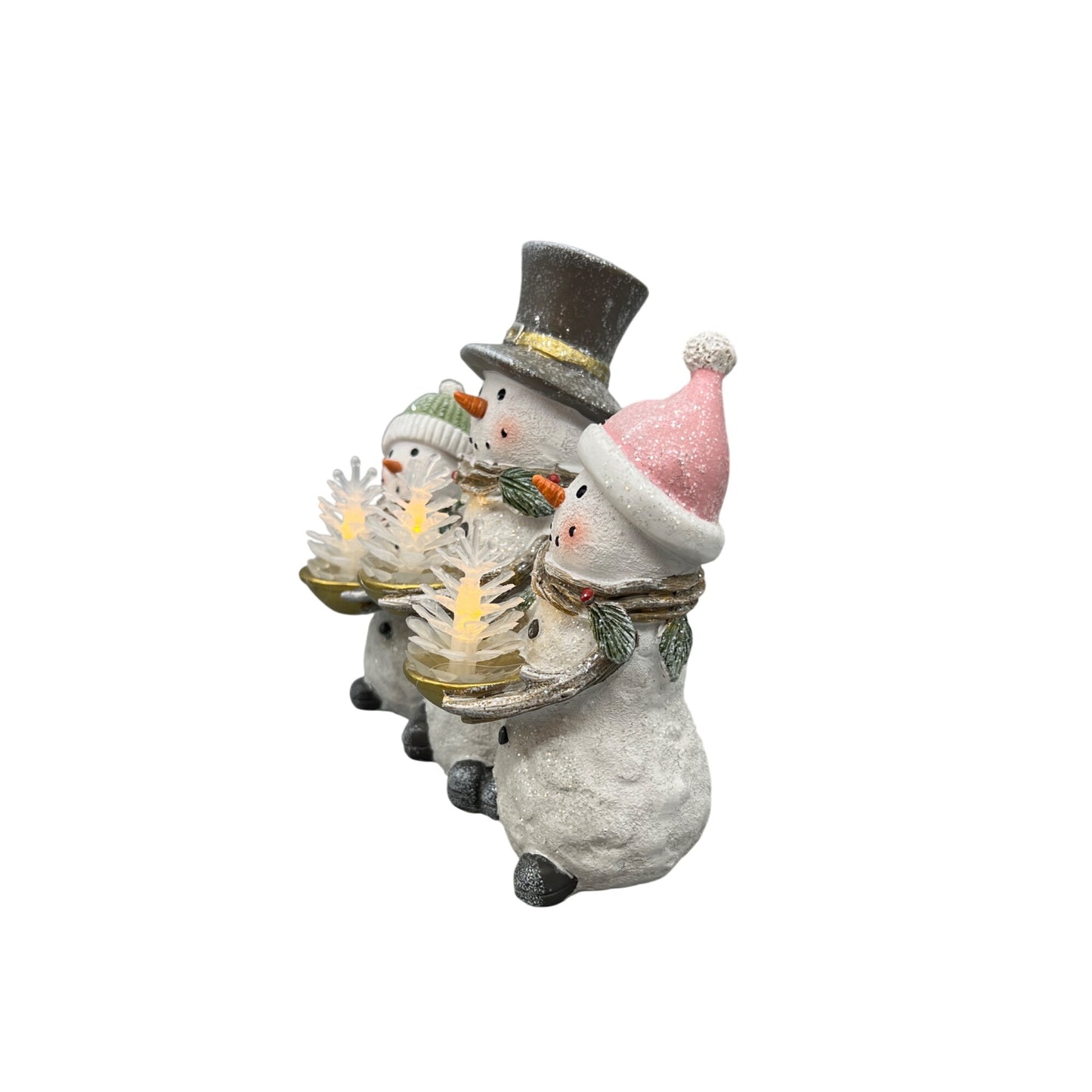 Lighted Snowman Family Figurine Trio 6.5" Tall Hand Decorated