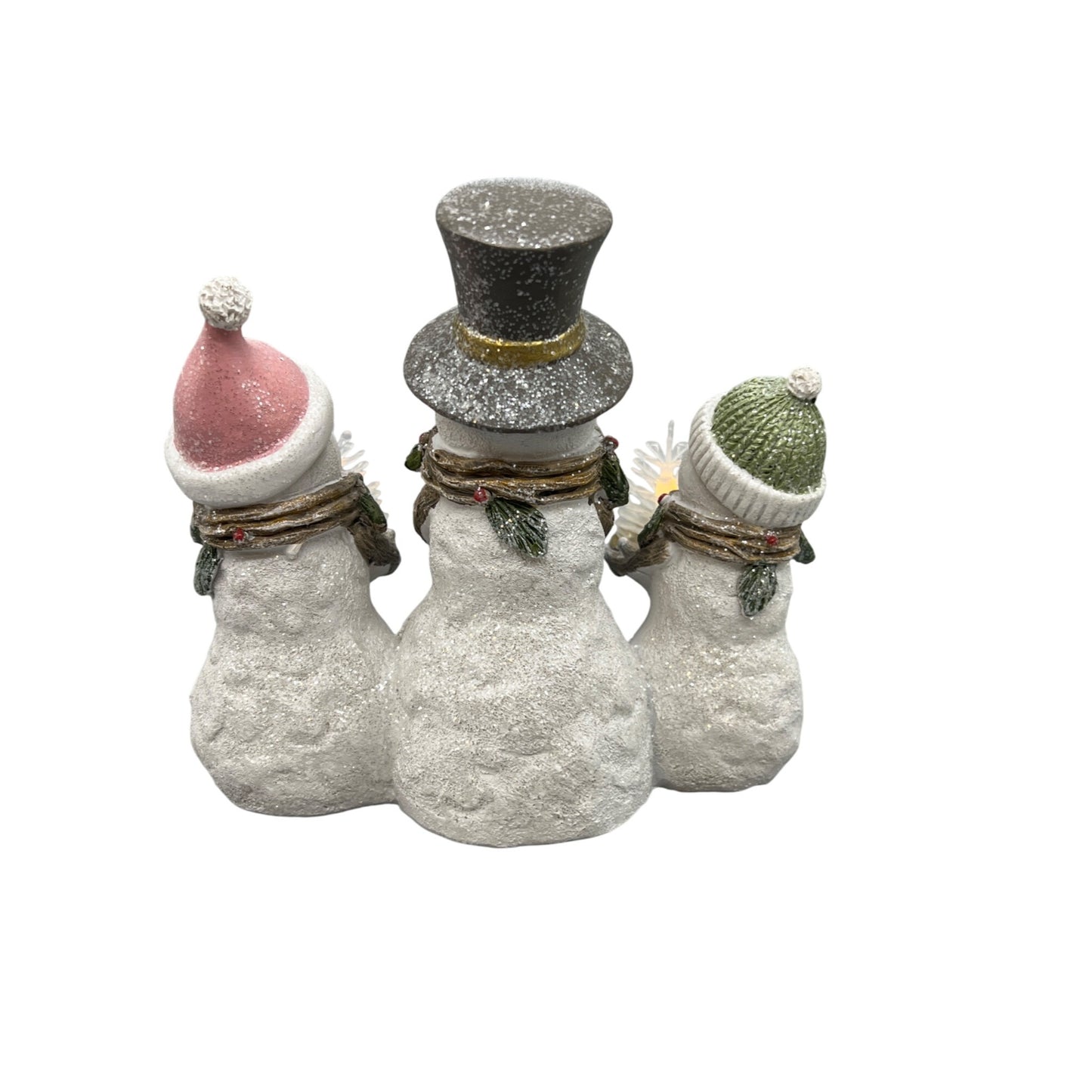 Lighted Snowman Family Figurine Trio 6.5" Tall Hand Decorated