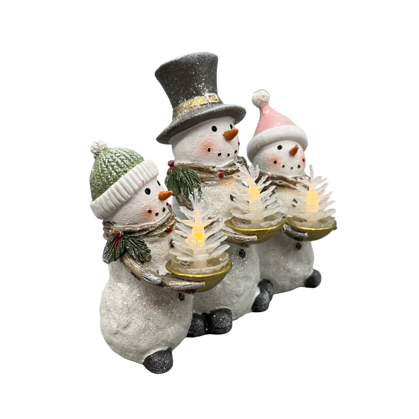 Lighted Snowman Family Figurine Trio 6.5" Tall Hand Decorated