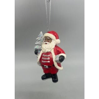 African American Santa Hanging Ornament With Lantern & Tree By Kurt Adler 3.75" Hand-Painted Christmas Decoration sold separately