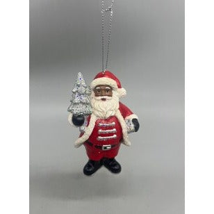 African American Santa Hanging Ornament With Lantern & Tree By Kurt Adler 3.75" Hand-Painted Christmas Decoration sold separately